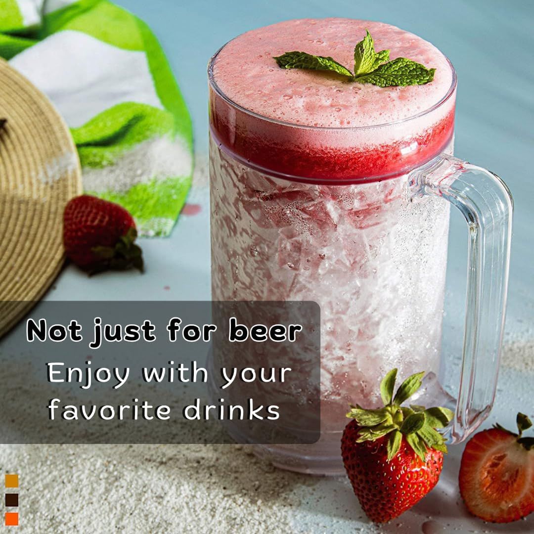 Double Wall Freezable Beer Mug, No-Ice Insulated Cup for Summer BBQs & Parties (Clear) V1107-CS-BZZBJCB