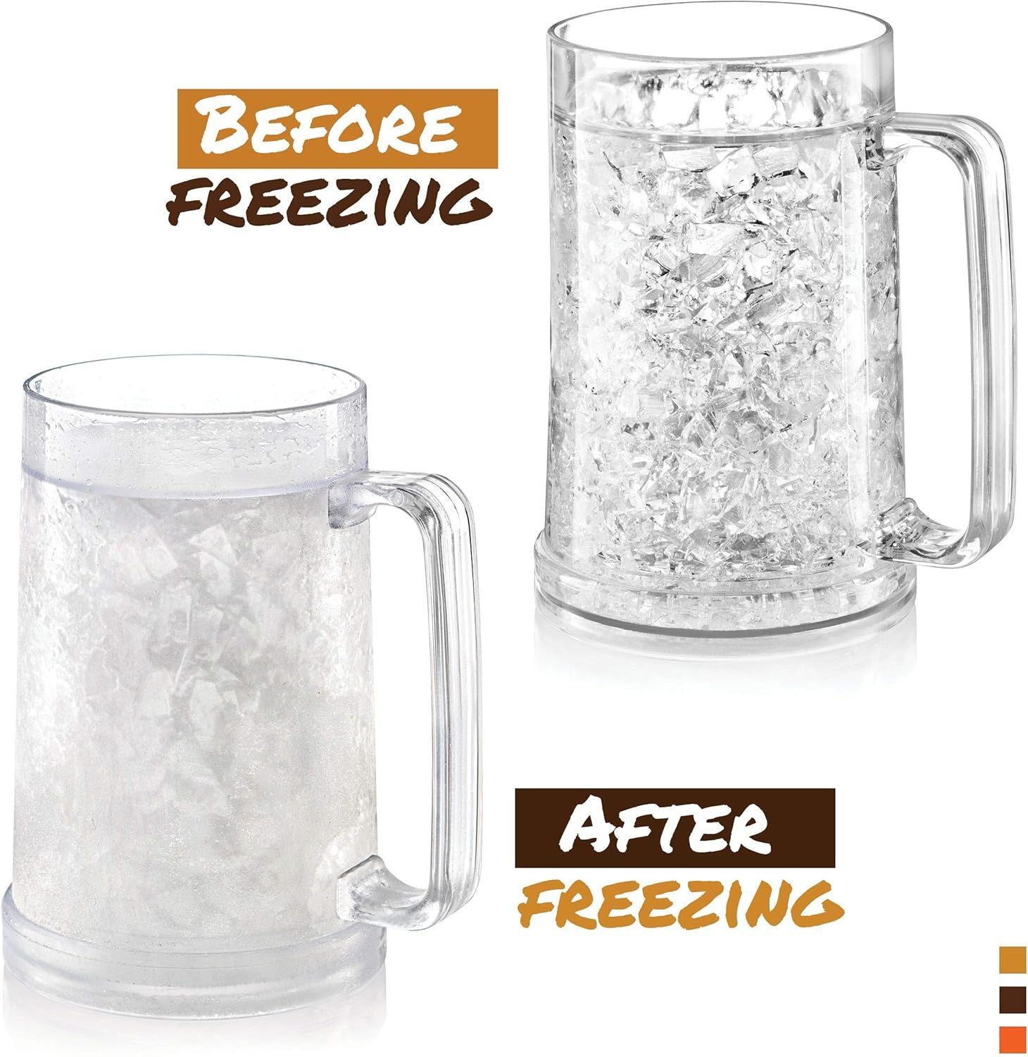 Double Wall Freezable Beer Mug, No-Ice Insulated Cup for Summer BBQs & Parties (Clear) V1107-CS-BZZBJCB