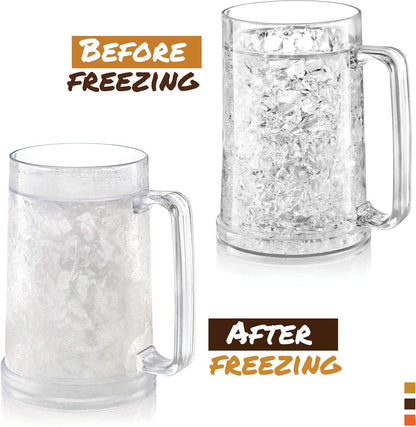 Double Wall Freezable Beer Mug, No-Ice Insulated Cup for Summer BBQs & Parties (Clear) V1107-CS-BZZBJCB