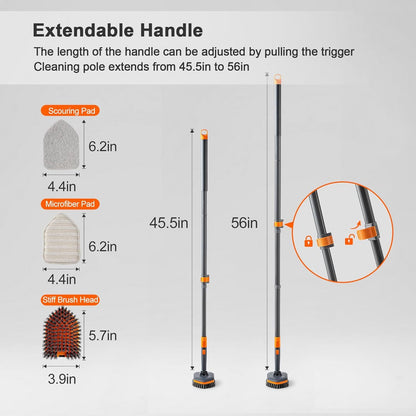 3-in-1 Extendable Cleaning System with Rotatable Head, Stiff Bristle Brush, Microfiber Pad, and Scouring V1107-CS-CBYSS