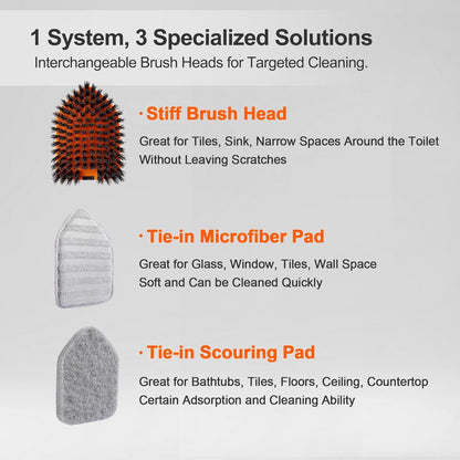 3-in-1 Extendable Cleaning System with Rotatable Head, Stiff Bristle Brush, Microfiber Pad, and Scouring V1107-CS-CBYSS