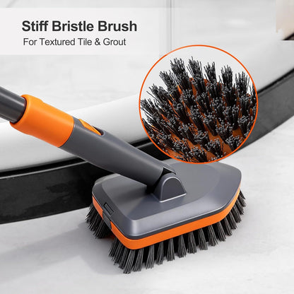 3-in-1 Extendable Cleaning System with Rotatable Head, Stiff Bristle Brush, Microfiber Pad, and Scouring V1107-CS-CBYSS