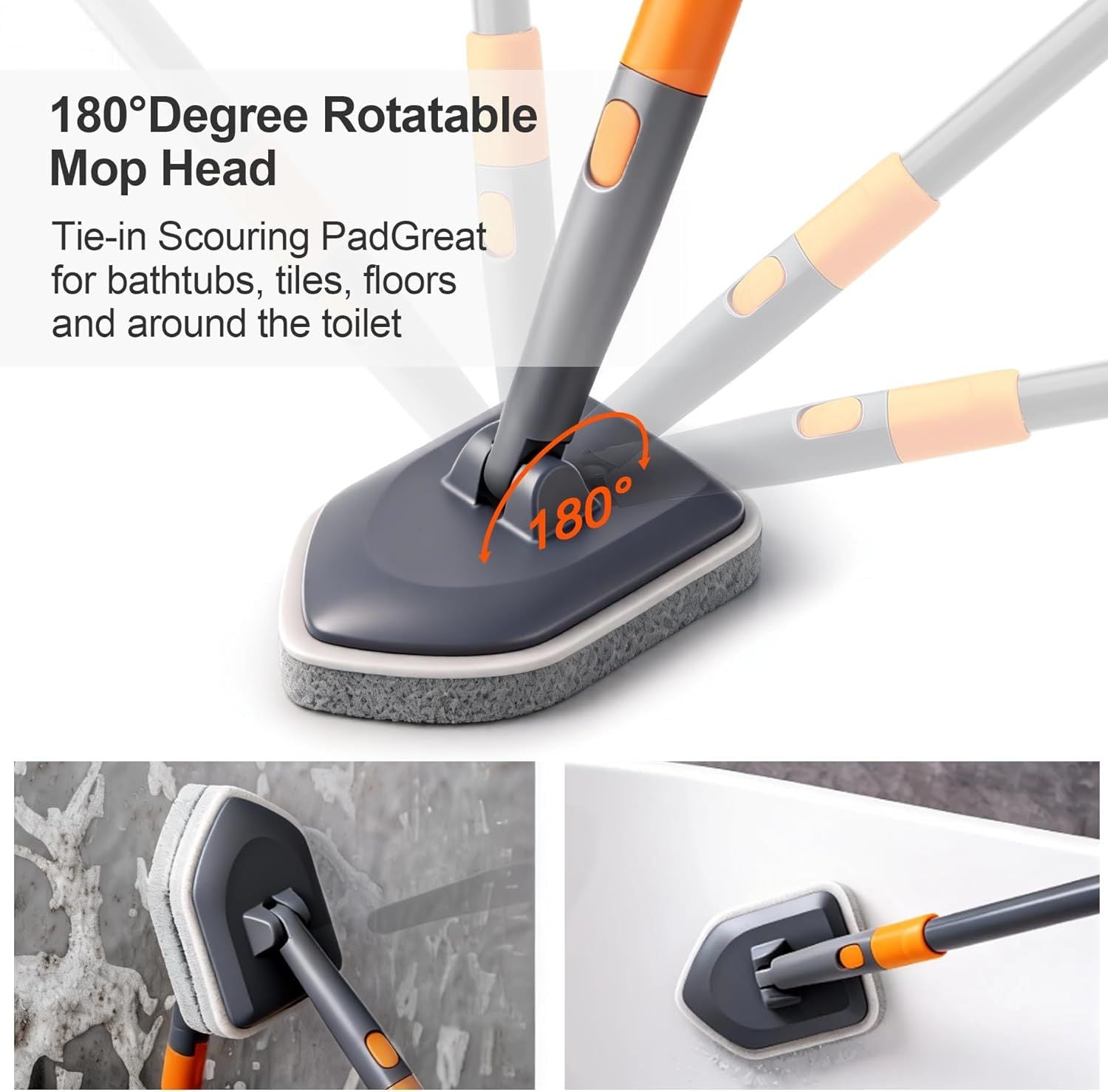 3-in-1 Extendable Cleaning System with Rotatable Head, Stiff Bristle Brush, Microfiber Pad, and Scouring V1107-CS-CBYSS