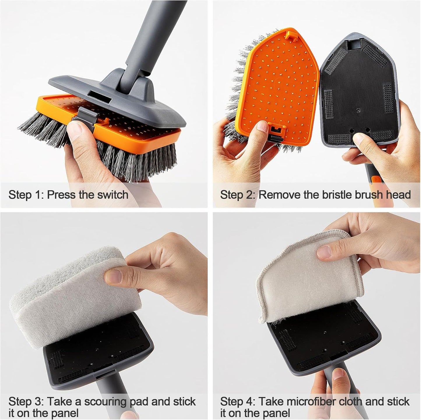 3-in-1 Extendable Cleaning System with Rotatable Head, Stiff Bristle Brush, Microfiber Pad, and Scouring V1107-CS-CBYSS