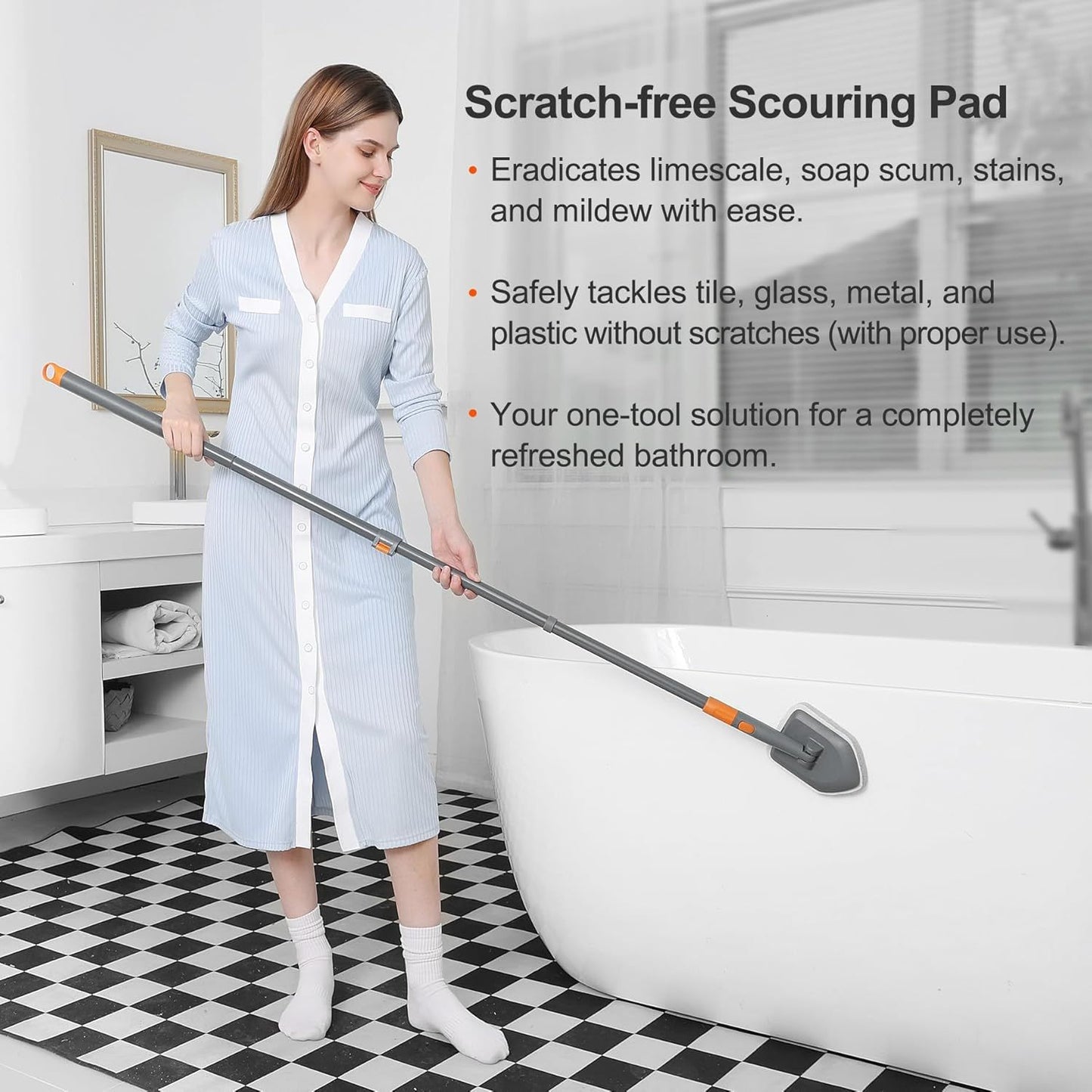 3-in-1 Extendable Cleaning System with Rotatable Head, Stiff Bristle Brush, Microfiber Pad, and Scouring V1107-CS-CBYSS