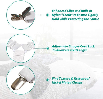 4-Pack Adjustable Bed Sheet Fasteners with Triangle 3-Clamp Design, White Elastic Bands & Nickel-Plated V1107-CS-CDBZGDQ1