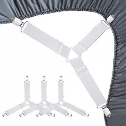 8-Pack Adjustable Bed Sheet Fasteners with Triangle 3-Clamp Design, White Elastic Bands & Nickel-Plated V1107-CS-CDBZGDQ2