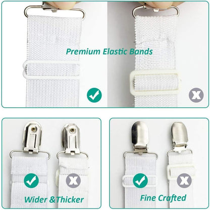 8-Pack Adjustable Bed Sheet Fasteners with Triangle 3-Clamp Design, White Elastic Bands & Nickel-Plated V1107-CS-CDBZGDQ2