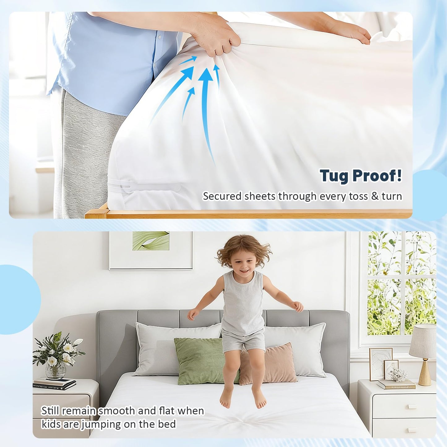 4-Piece Bed Sheet Holders Set - Adjustable No-Pin Fitted Sheet Clips for Mattress Corners, Prevents Sliding V1107-CS-CDGDQ