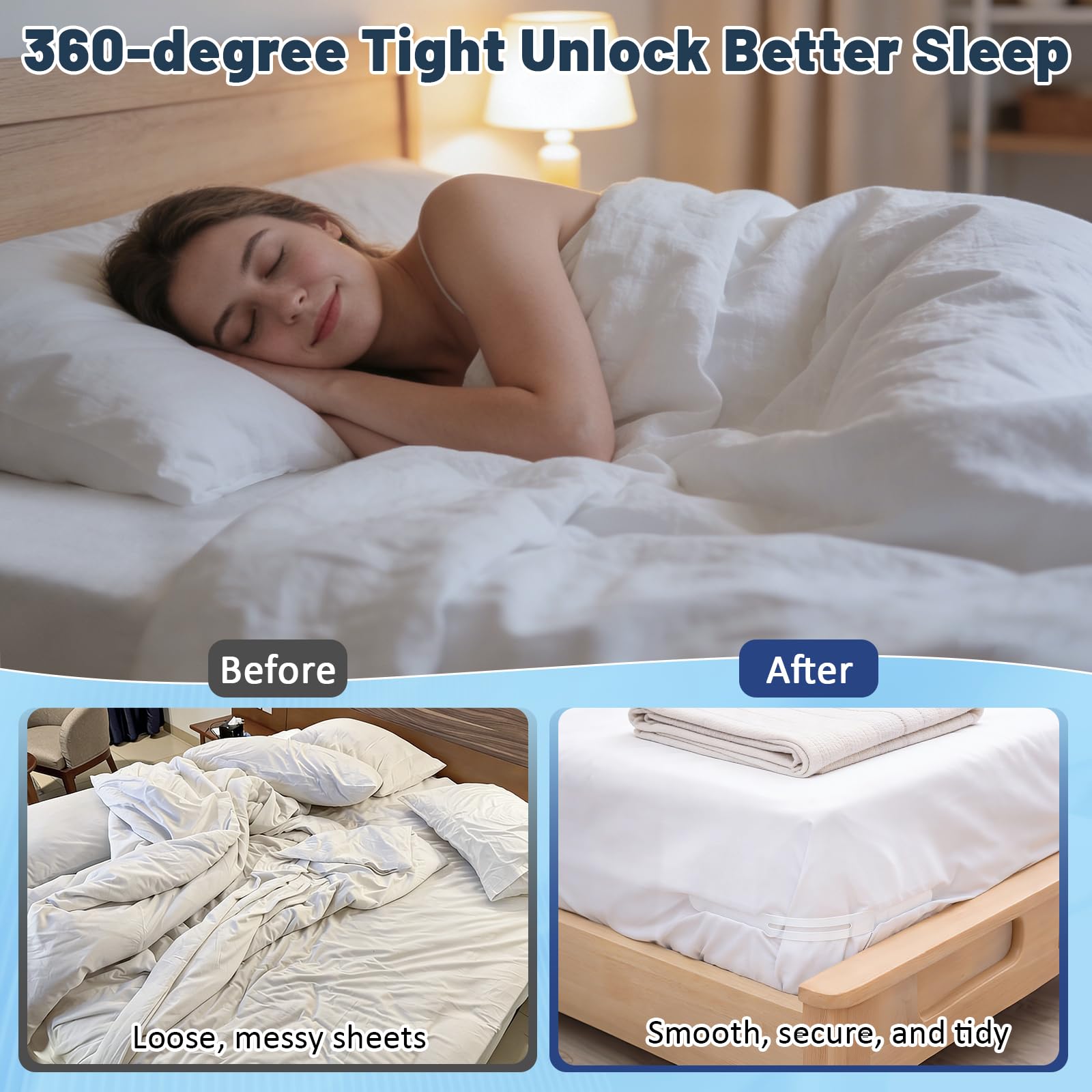 4-Piece Bed Sheet Holders Set - Adjustable No-Pin Fitted Sheet Clips for Mattress Corners, Prevents Sliding V1107-CS-CDGDQ