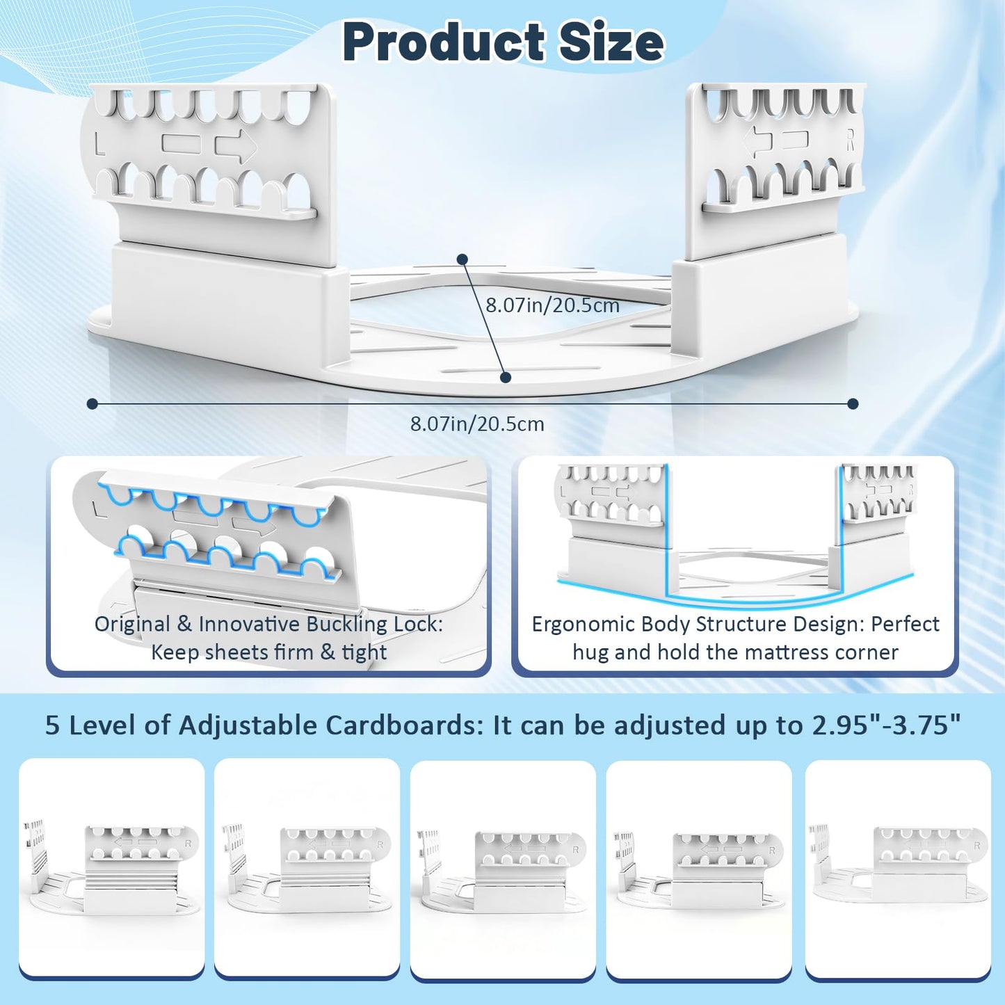 4-Piece Bed Sheet Holders Set - Adjustable No-Pin Fitted Sheet Clips for Mattress Corners, Prevents Sliding V1107-CS-CDGDQ