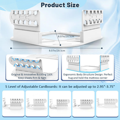 4-Piece Bed Sheet Holders Set - Adjustable No-Pin Fitted Sheet Clips for Mattress Corners, Prevents Sliding V1107-CS-CDGDQ