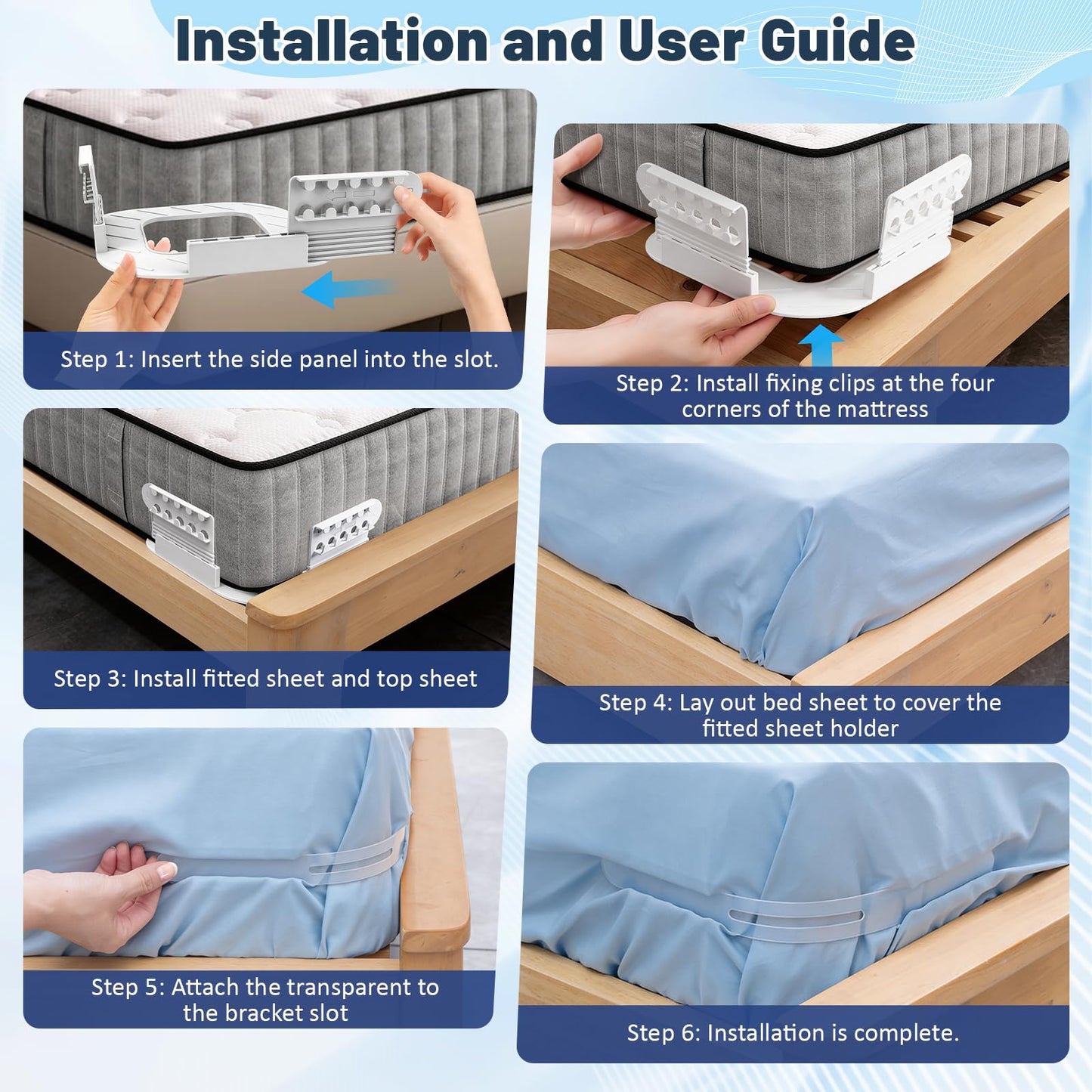 4-Piece Bed Sheet Holders Set - Adjustable No-Pin Fitted Sheet Clips for Mattress Corners, Prevents Sliding V1107-CS-CDGDQ