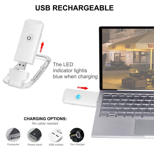 Rechargeable LED Book Light with Dimmable Warm White & Amber Modes - USB-Powered Clip-On Reading Lamp for V1107-CS-CDJSDB