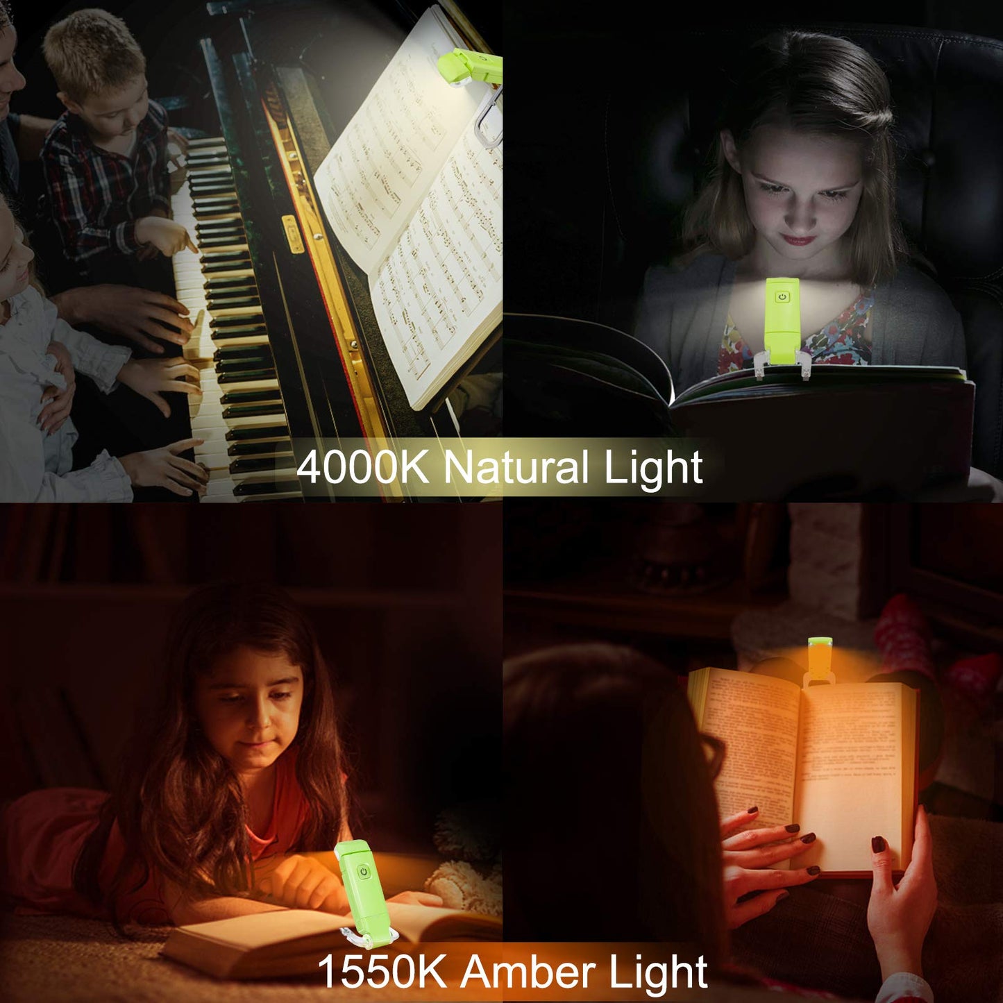 Rechargeable LED Book Light with Dimmable Warm White & Amber Modes - USB-Powered Clip-On Reading Lamp for V1107-CS-CDJSDL
