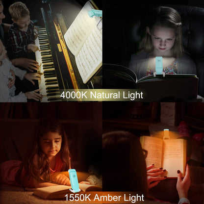 Rechargeable LED Book Light with Dimmable Warm White & Amber Modes - USB-Powered Clip-On Reading Lamp for V1107-CS-CDJSDLA