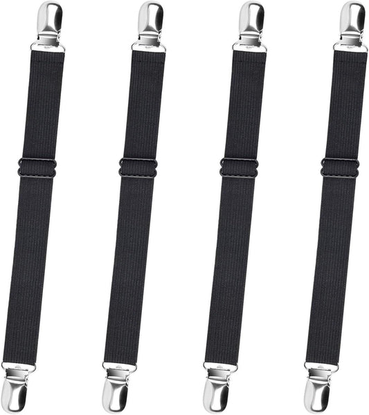 4-Pack Adjustable Bed Sheet Straps with Clips, Elastic Sheet Fasteners for Fitted Sheets, Sofa Covers, V1107-CS-CDTXGDJ