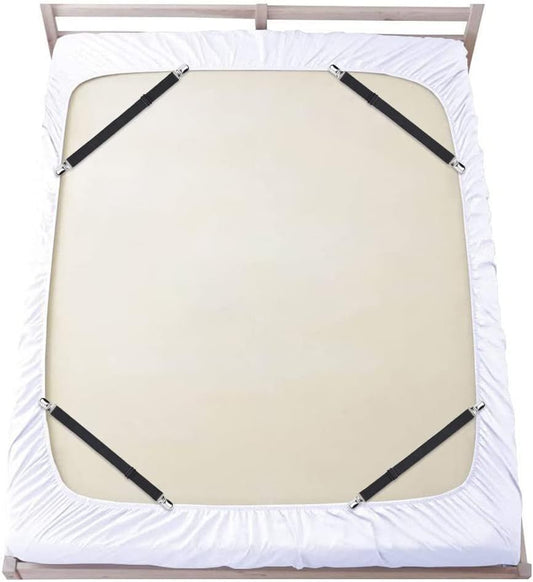 4-Pack Adjustable Bed Sheet Straps with Clips, Elastic Sheet Fasteners for Fitted Sheets, Sofa Covers, V1107-CS-CDTXGDJ