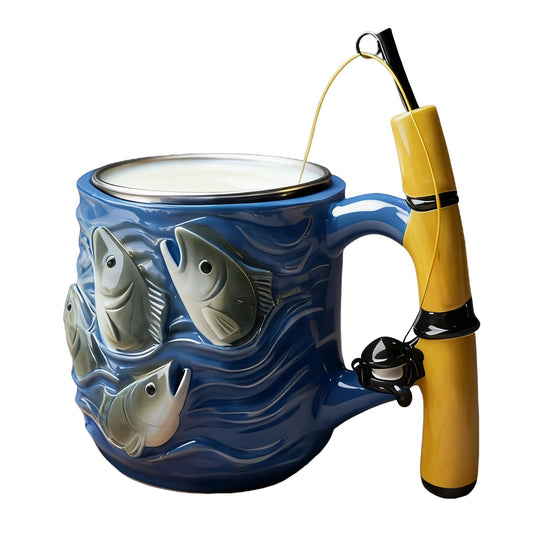 Fishing Rod Ceramic Mug with Realistic Fish Design, 100ml Mini Coffee Cup for Anglers - Durable & Fun Gift V1107-CS-CDZMKB