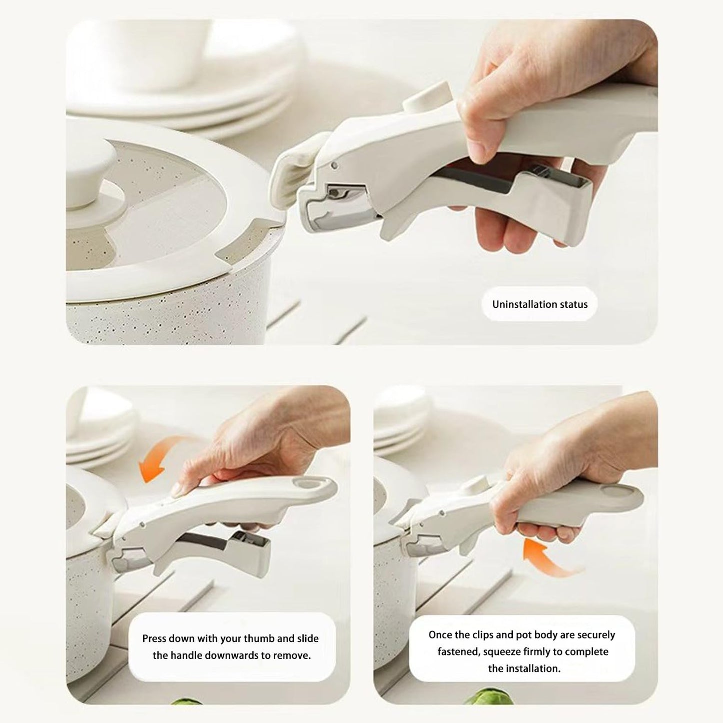 Removable Pot Handle with Quick-Release Clip - Universal Kitchen Cookware Handle Replacement for Pans and V1107-CS-CFGJWJJ