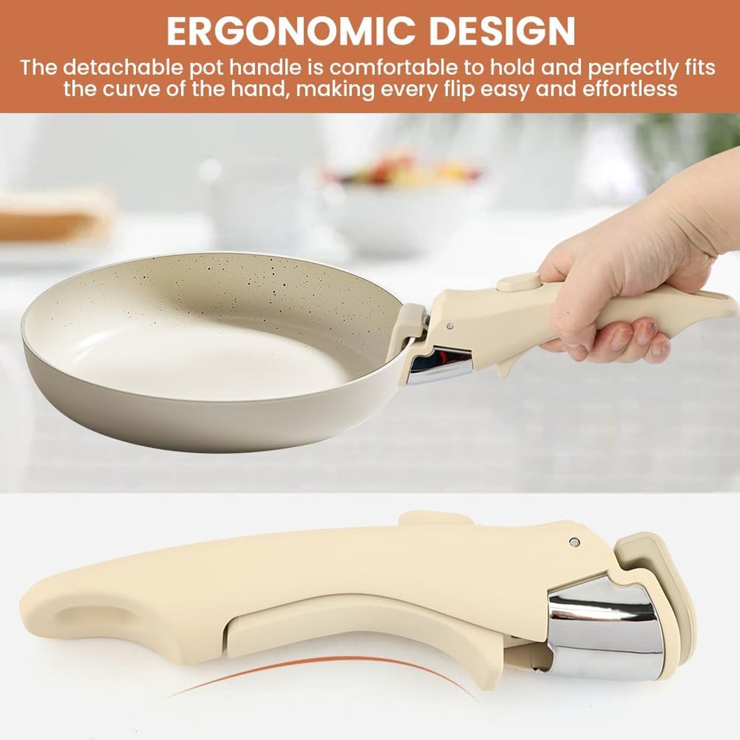 Removable Pot Handle with Quick-Release Clip - Universal Kitchen Cookware Handle Replacement for Pans and V1107-CS-CFGJWJJ