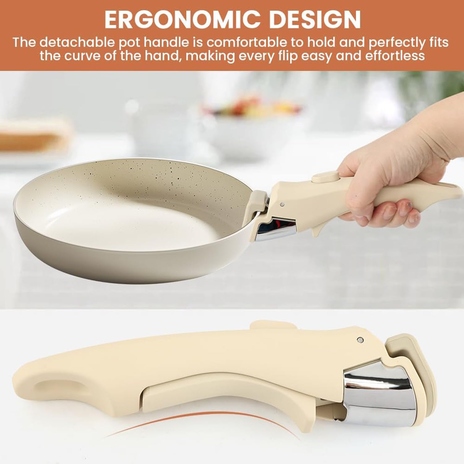 Removable Pot Handle with Quick-Release Clip - Universal Kitchen Cookware Handle Replacement for Pans and V1107-CS-CFGJWJJ
