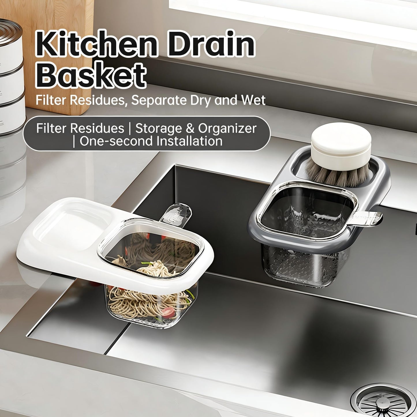 2-Pack Kitchen Sink Drain Basket - White Suction Mount Strainer for Food Waste, Tea Leaves & Vegetables - V1107-CS-CFSCLSL