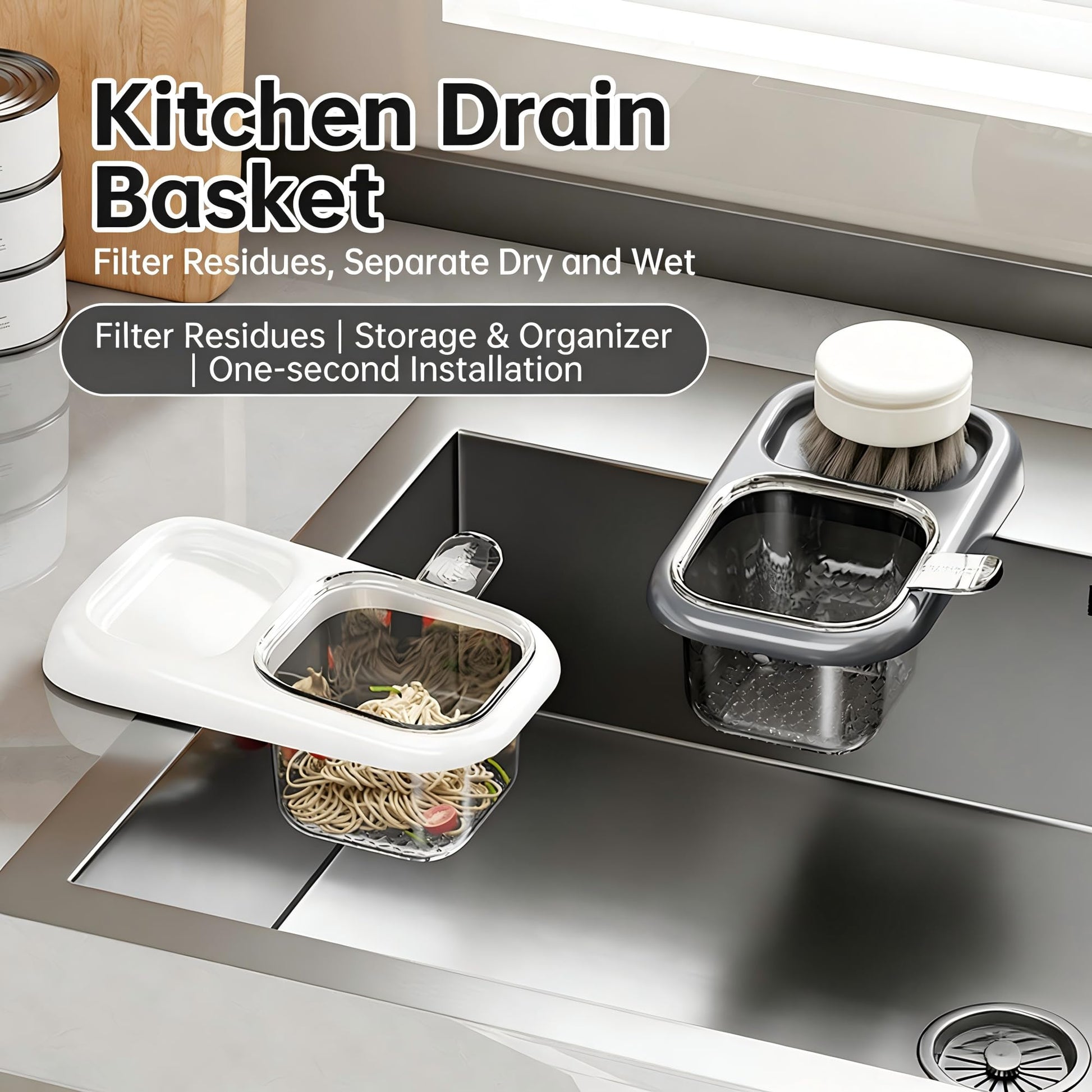 2-Pack Kitchen Sink Drain Basket - White Suction Mount Strainer for Food Waste, Tea Leaves & Vegetables - V1107-CS-CFSCLSL