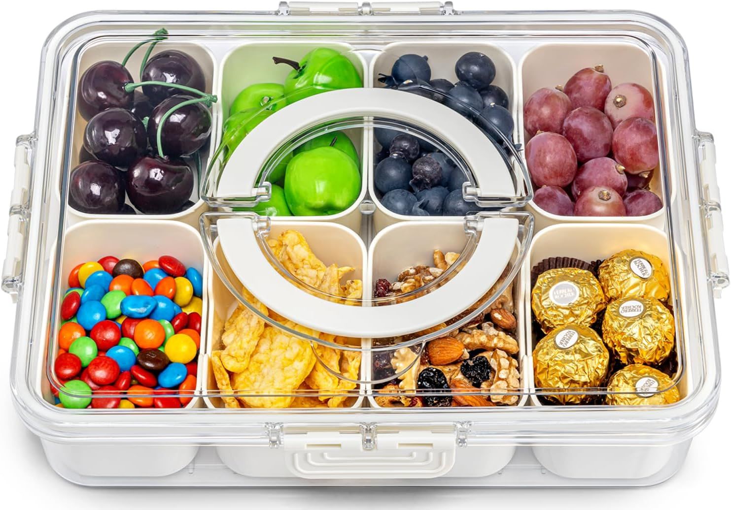 8-Compartment Sealed Snack Organizer with Handle for Fridge, Picnic & Kitchen Storage - BPA-Free Food V1107-CS-CFTLSNH