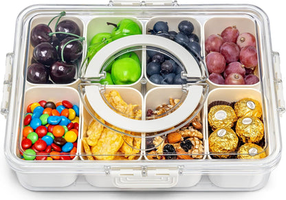 8-Compartment Sealed Snack Organizer with Handle for Fridge, Picnic & Kitchen Storage - BPA-Free Food V1107-CS-CFTLSNH