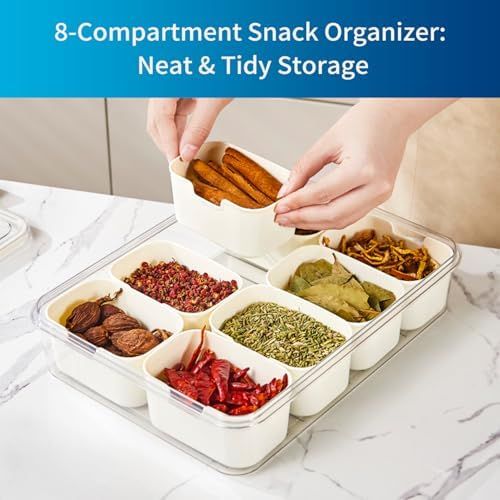 8-Compartment Sealed Snack Organizer with Handle for Fridge, Picnic & Kitchen Storage - BPA-Free Food V1107-CS-CFTLSNH