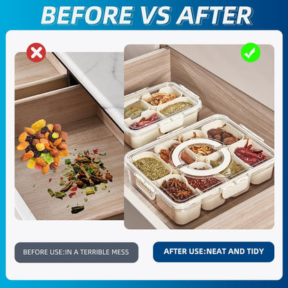8-Compartment Sealed Snack Organizer with Handle for Fridge, Picnic & Kitchen Storage - BPA-Free Food V1107-CS-CFTLSNH