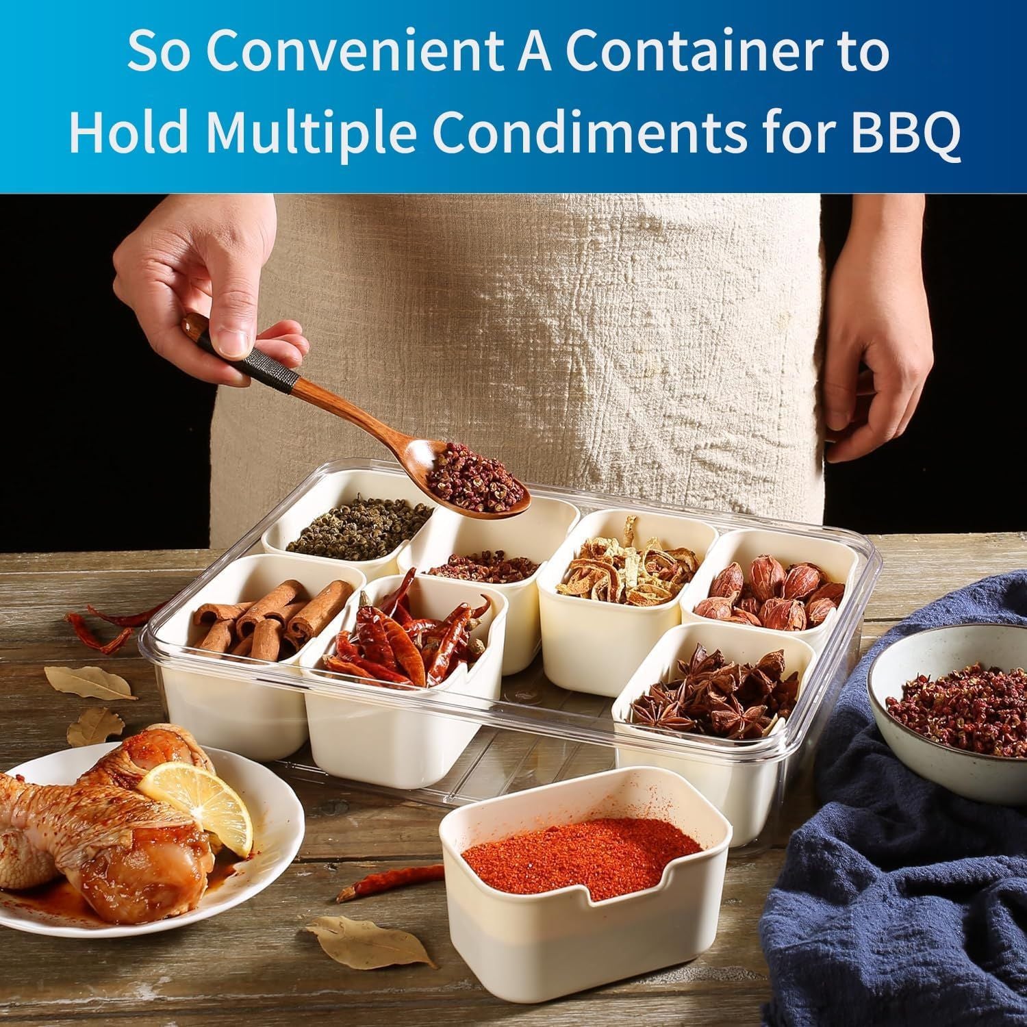 8-Compartment Sealed Snack Organizer with Handle for Fridge, Picnic & Kitchen Storage - BPA-Free Food V1107-CS-CFTLSNH