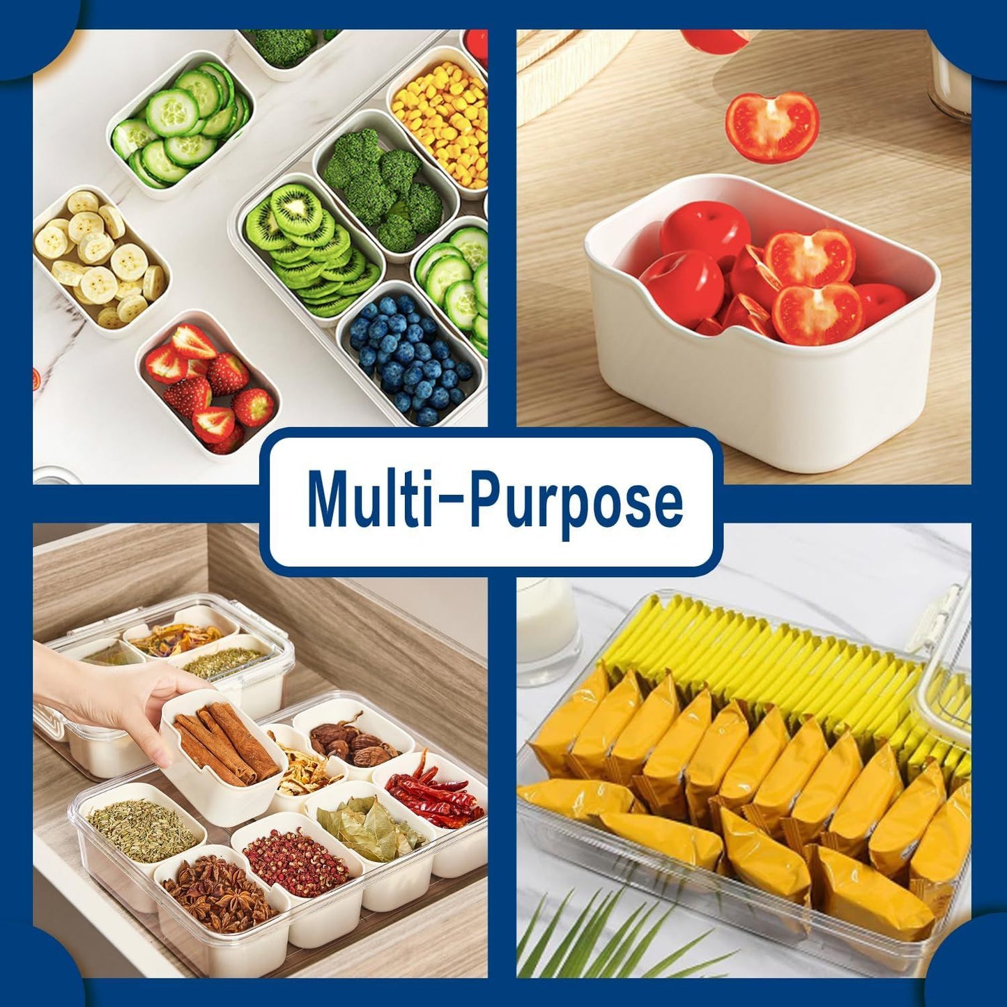 8-Compartment Sealed Snack Organizer with Handle for Fridge, Picnic & Kitchen Storage - BPA-Free Food V1107-CS-CFTLSNH