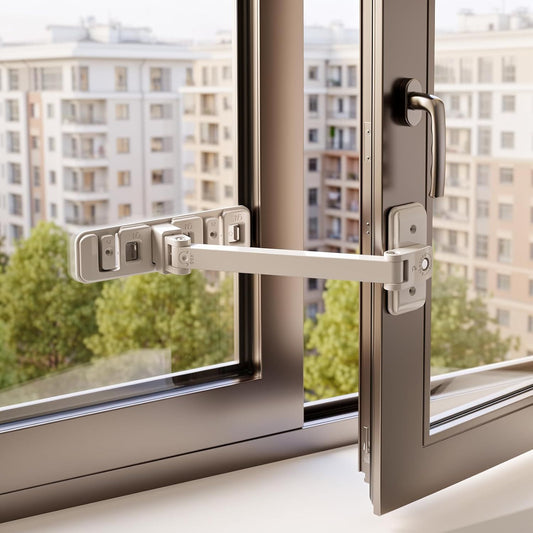 Adjustable Child Safety Window Lock with 3-Level Restrictor for Sliding and Casement Windows and Doors, No V1107-CS-CHAQS