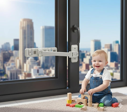 Adjustable Child Safety Window Lock with 3-Level Restrictor for Sliding and Casement Windows and Doors, No V1107-CS-CHAQS