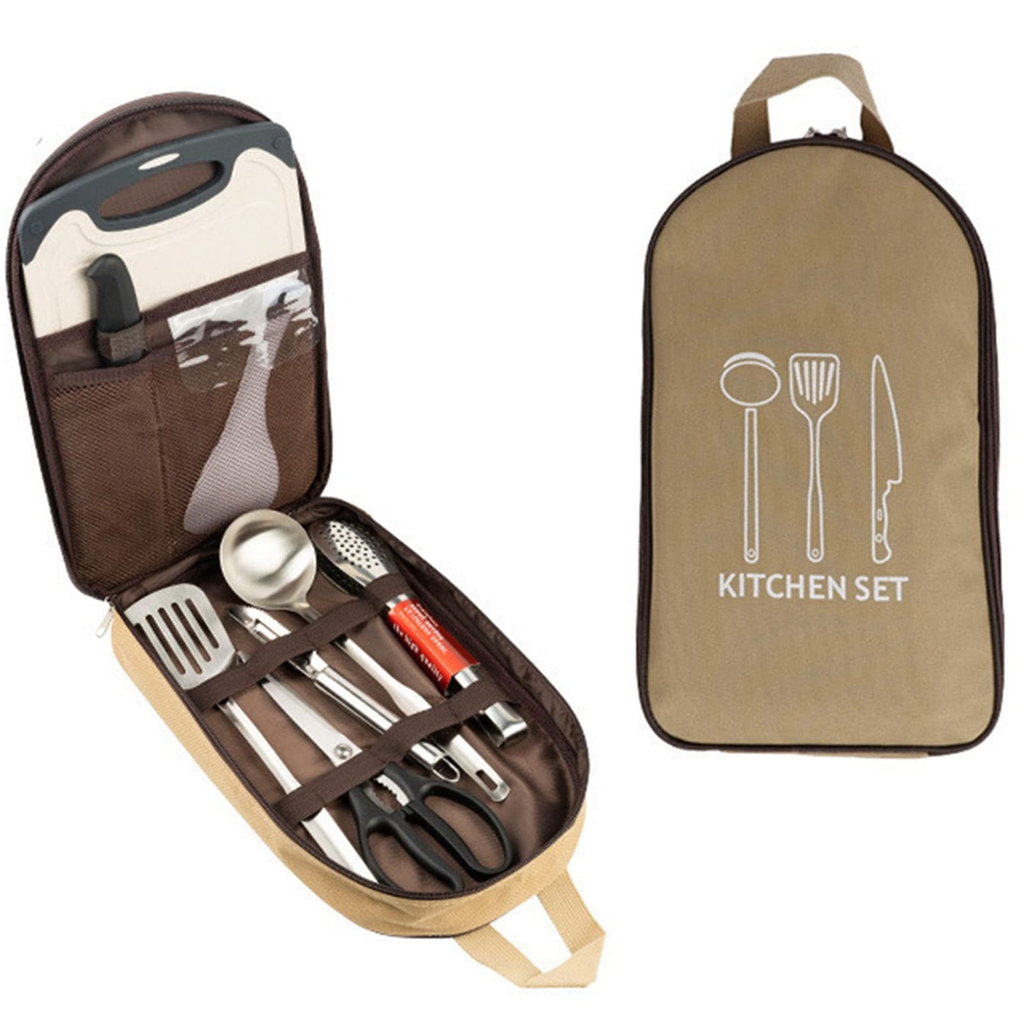 Multi-Functional Outdoor Kitchen Utensil Organizer - Durable Travel Storage Bag with Elastic Straps, Mesh V1107-CS-CJSNBK
