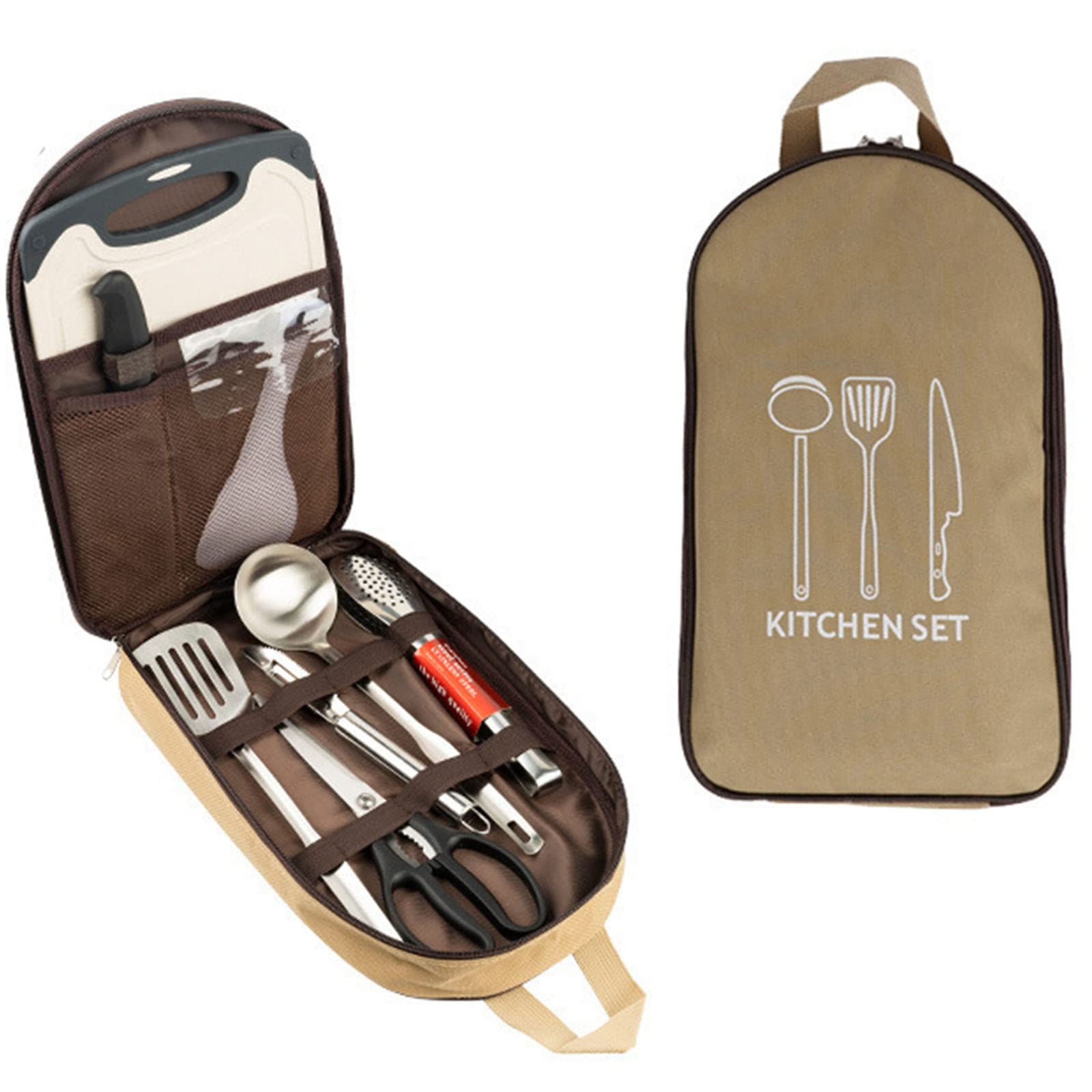 Multi-Functional Outdoor Kitchen Utensil Organizer - Durable Travel Storage Bag with Elastic Straps, Mesh V1107-CS-CJSNBK