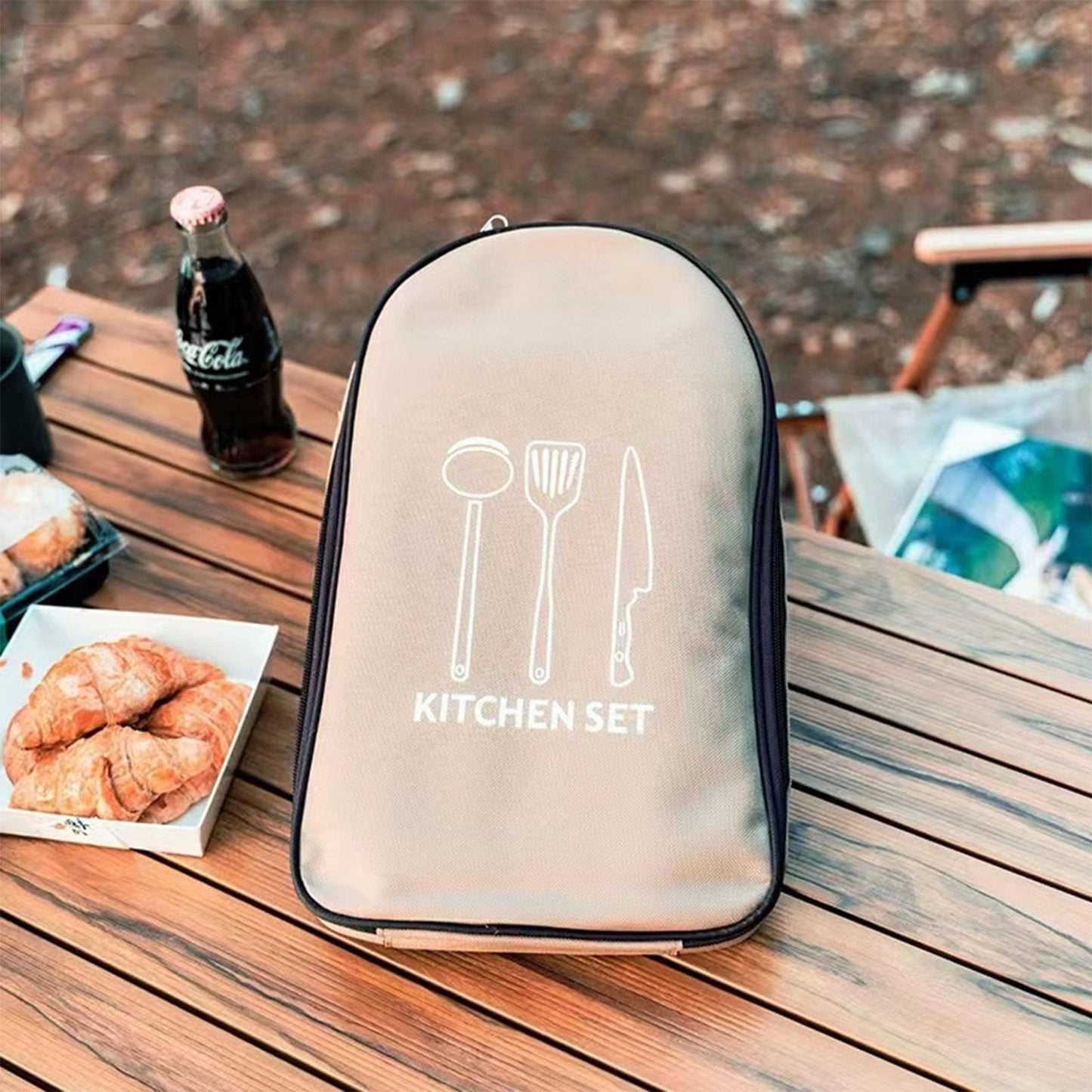 Multi-Functional Outdoor Kitchen Utensil Organizer - Durable Travel Storage Bag with Elastic Straps, Mesh V1107-CS-CJSNBK