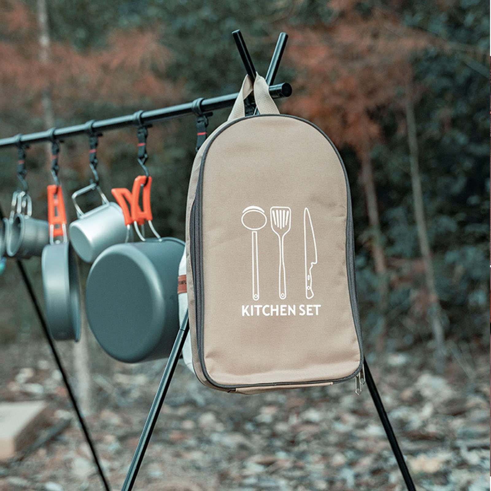 Multi-Functional Outdoor Kitchen Utensil Organizer - Durable Travel Storage Bag with Elastic Straps, Mesh V1107-CS-CJSNBK