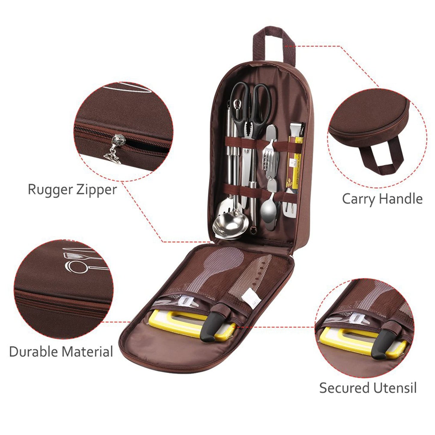 Multi-Functional Outdoor Kitchen Utensil Organizer - Durable Travel Storage Bag with Elastic Straps, Mesh V1107-CS-CJSNBK
