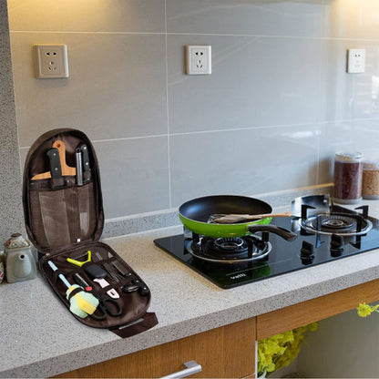 Multi-Functional Outdoor Kitchen Utensil Organizer - Durable Travel Storage Bag with Elastic Straps, Mesh V1107-CS-CJSNBZ