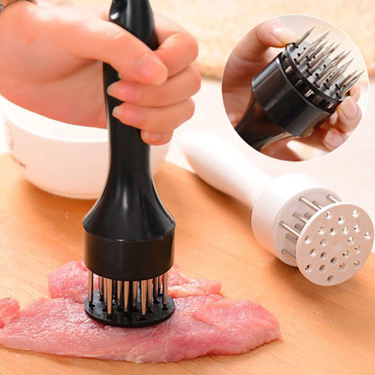 Meat Tenderizer Set with Stainless Steel Needles - 2-Piece Kitchen Tool for Marinating & Cooking Beef, V1107-CS-CKSRZ