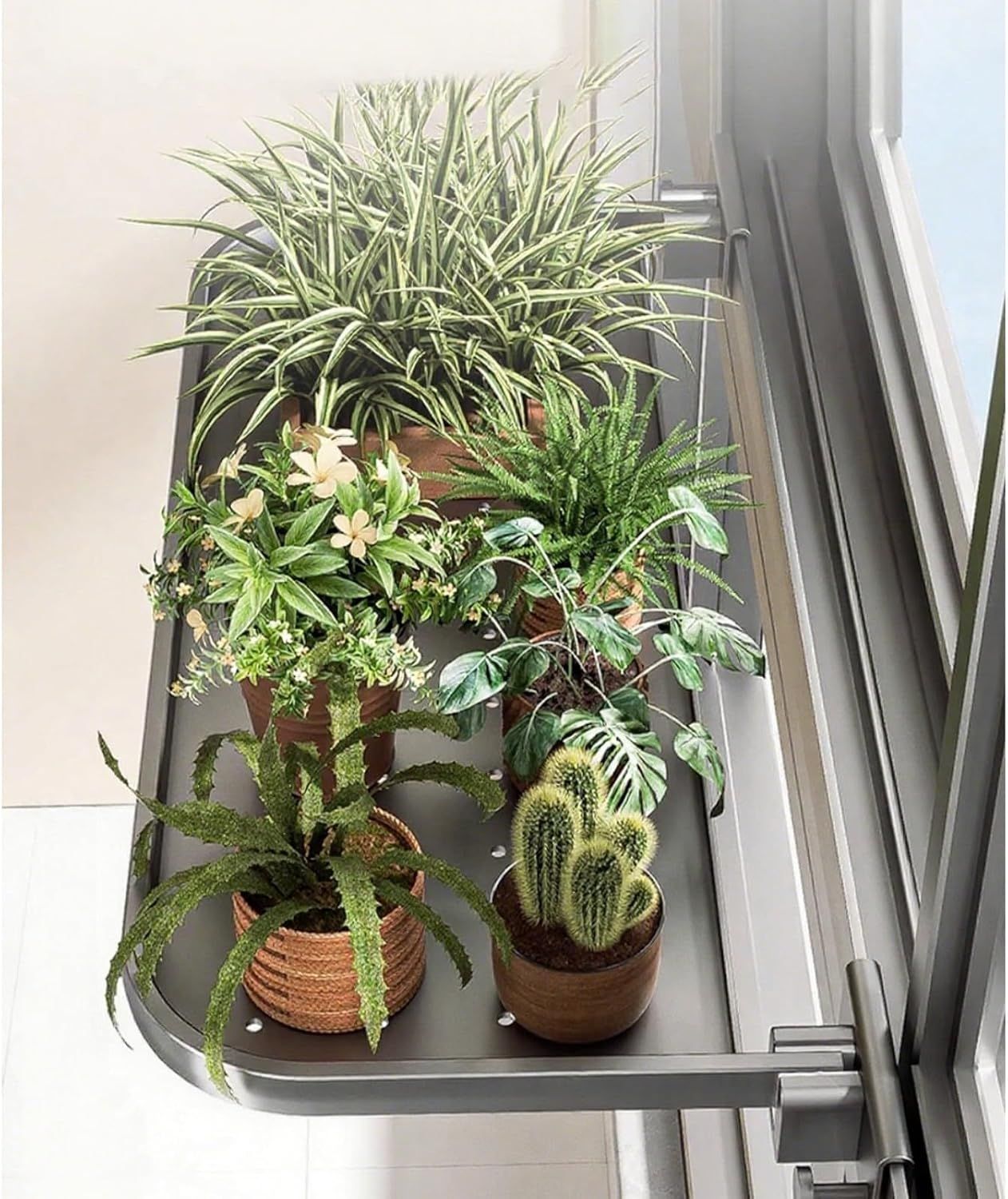 Foldable Window-Mounted Drying Rack with Clamp-on Design for Shoes, Plants & Small Items (Grey) V1107-CS-CKZWJ