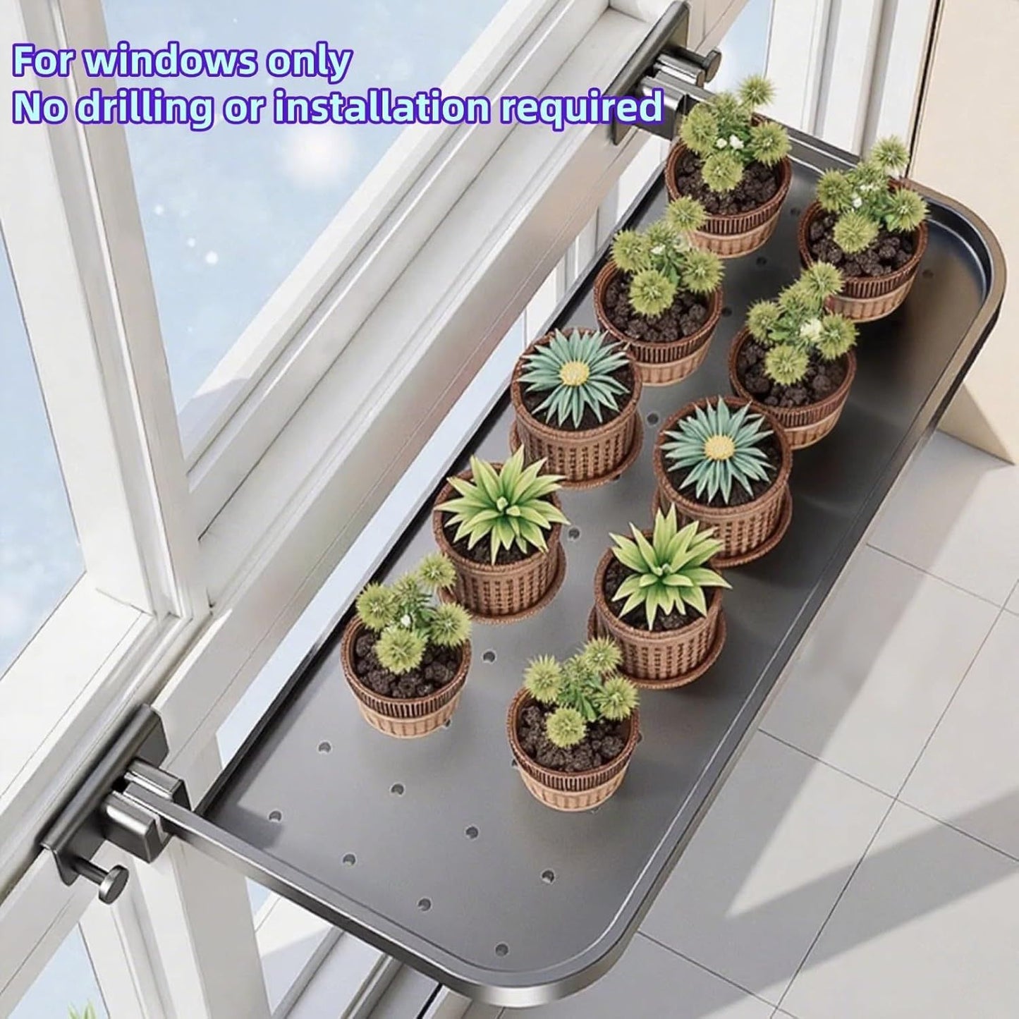 Foldable Window-Mounted Drying Rack with Clamp-on Design for Shoes, Plants & Small Items (Grey) V1107-CS-CKZWJ