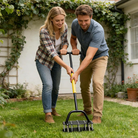 Manual Lawn Aerator Tool with Spring-Loaded Spikes, Heavy-Duty Soil Loosener for Garden Yard, Adjustable V1107-CS-CPTQGJ