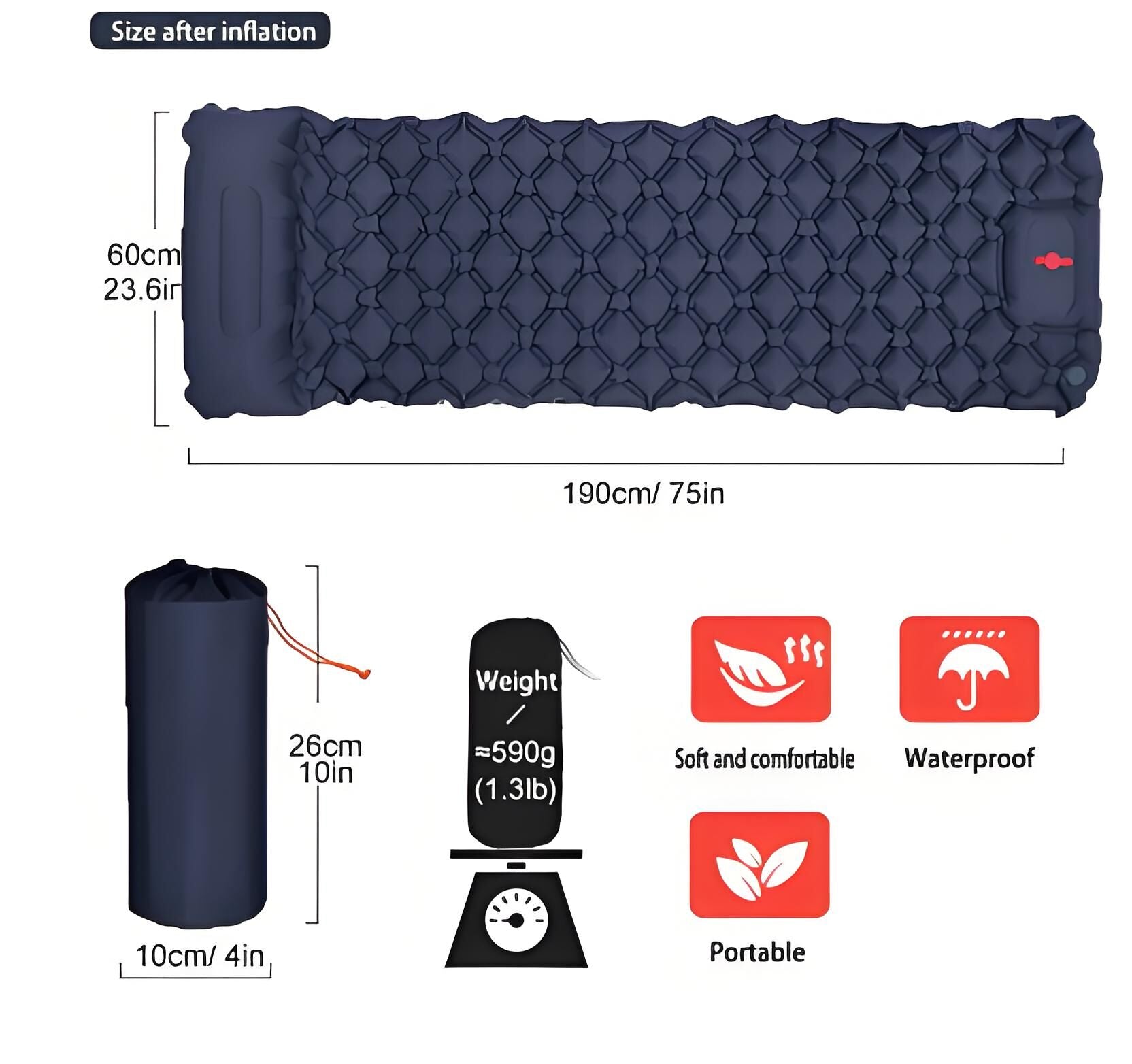 Ultralight Camping Sleeping Pad: Built-in Foot Pump, Integrated Pillow - Compact, Waterproof for V1107-CS-CQCD