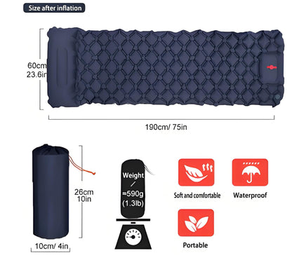 Ultralight Camping Sleeping Pad: Built-in Foot Pump, Integrated Pillow - Compact, Waterproof for V1107-CS-CQCD
