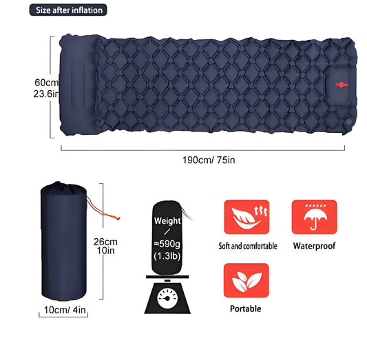 Ultralight Camping Sleeping Pad: Built-in Foot Pump, Integrated Pillow - Compact, Waterproof for V1107-CS-CQCD