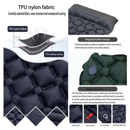 Ultralight Camping Sleeping Pad: Built-in Foot Pump, Integrated Pillow - Compact, Waterproof for V1107-CS-CQCD